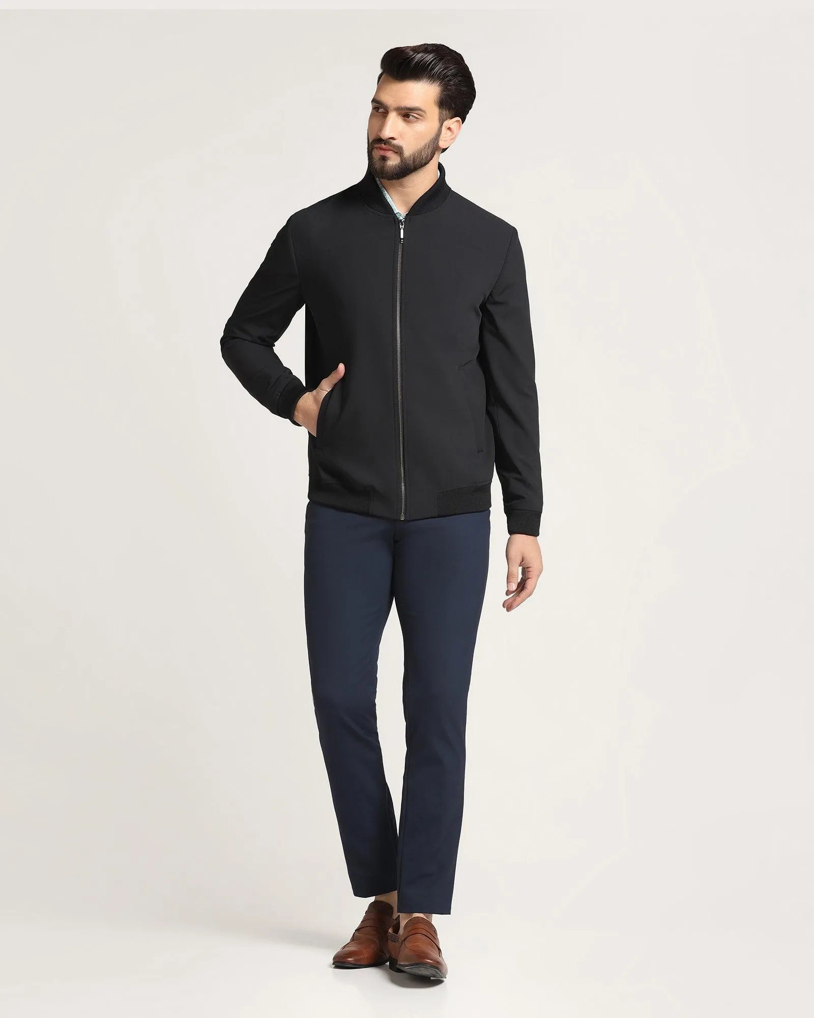 Bomber Black Textured Zipper Jacket - Griffin