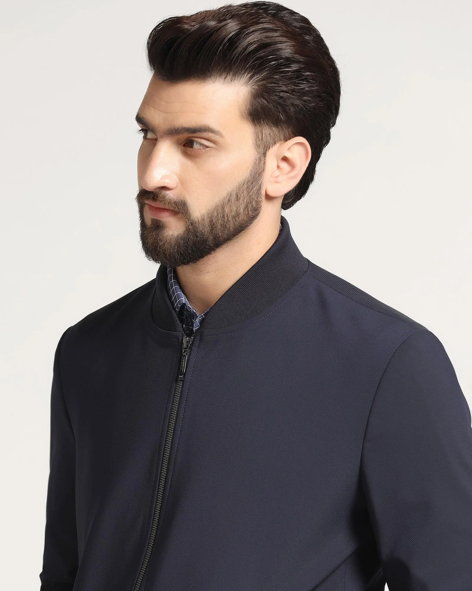 Bomber Navy Textured Zipper Jacket - Griffin