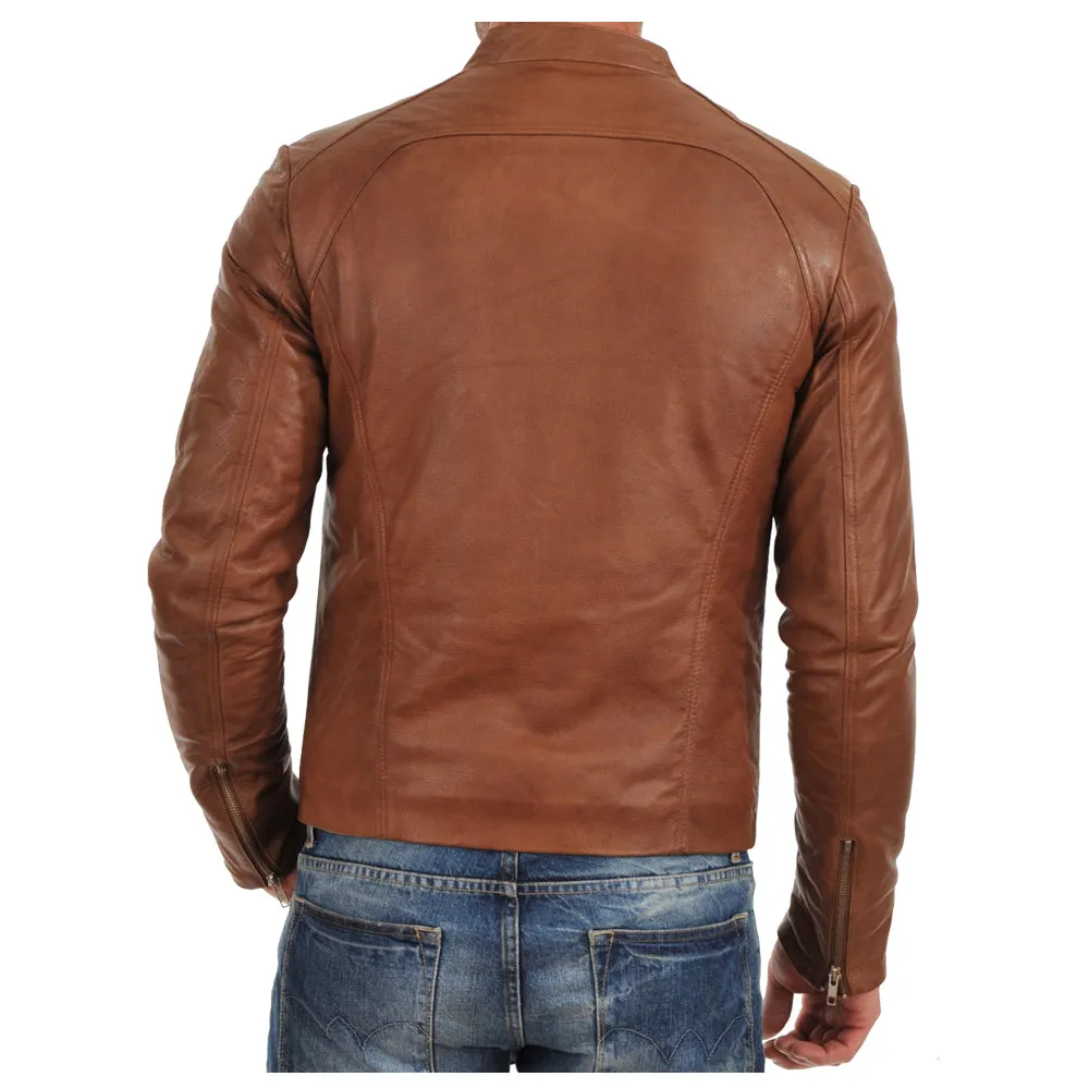 Brown Leather Jacket Mens | Bomber Biker Tan Leather Jacket