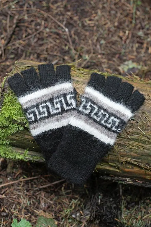 Brushed Pattern Fingerless Alpaca Gloves