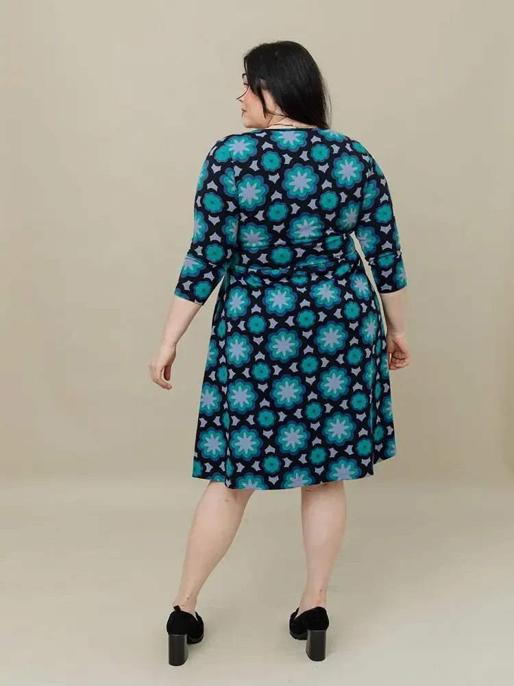 Callie Long Sleeve Wrap Dress in Mod Teal