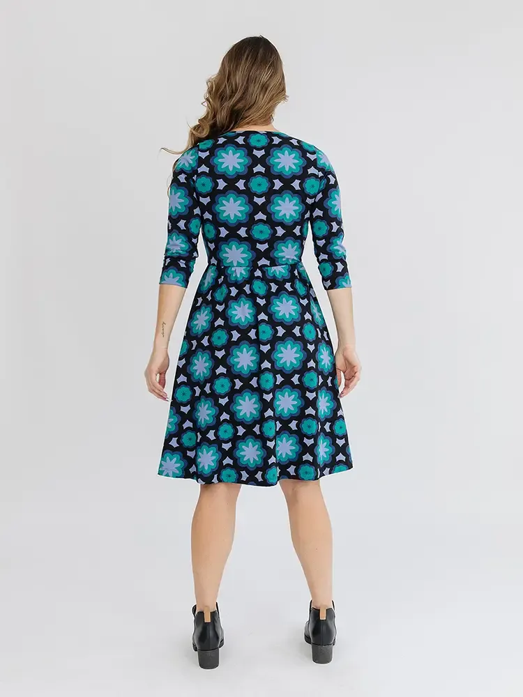 Callie Long Sleeve Wrap Dress in Mod Teal