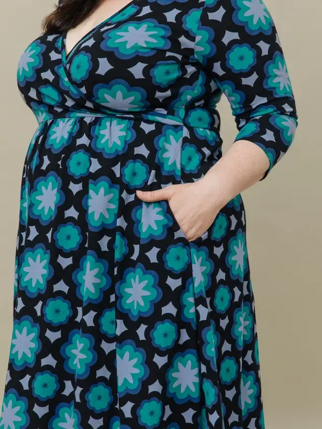 Callie Long Sleeve Wrap Dress in Mod Teal