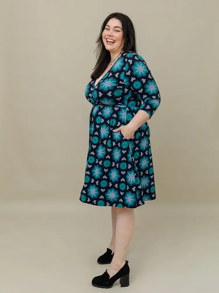 Callie Long Sleeve Wrap Dress in Mod Teal