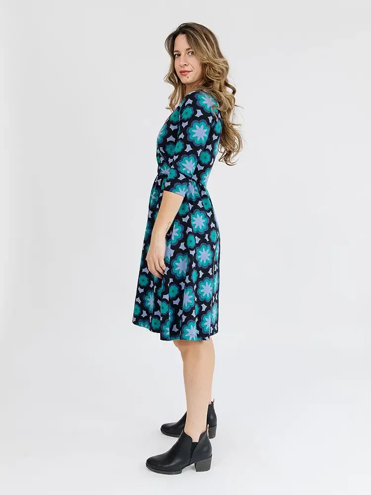 Callie Long Sleeve Wrap Dress in Mod Teal