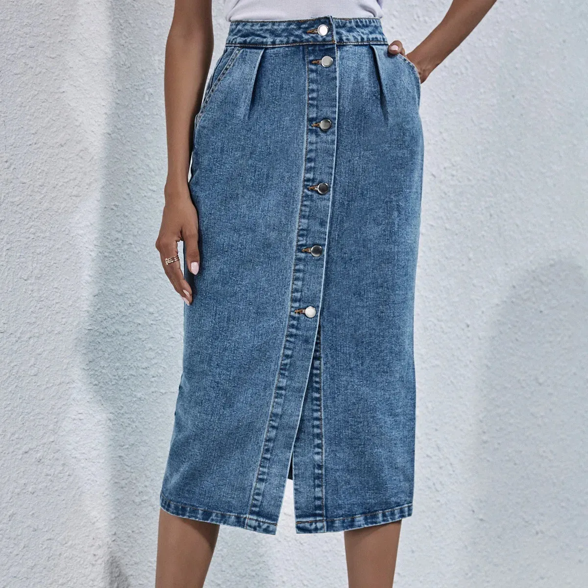 Casual High Waist Straight Skirt