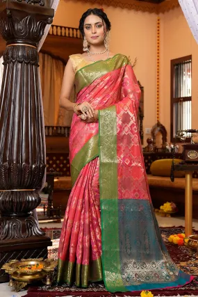 Charming Pink Organza Silk Saree With Intricate Blouse Piece