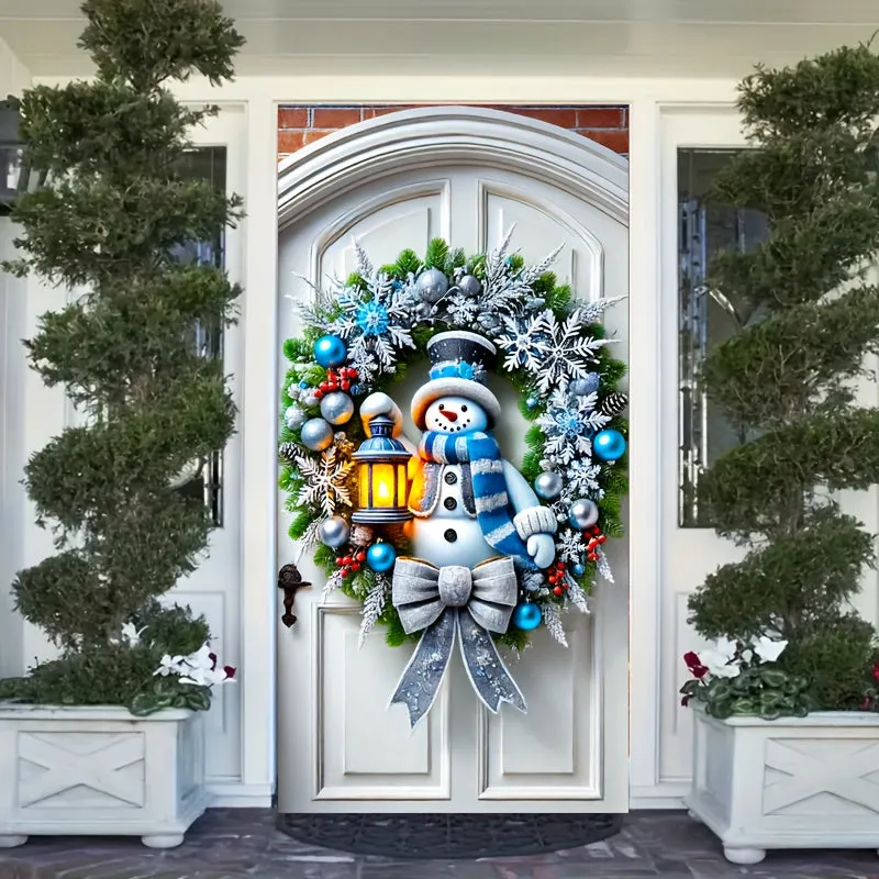 Charming Snowman Christmas Door Cover - Festive Hanging Wall Decor, Perfect for Holiday Parties & Home Decoration, Machine Washable Polyester, 70.87x35.43 inches, Christmas Decor