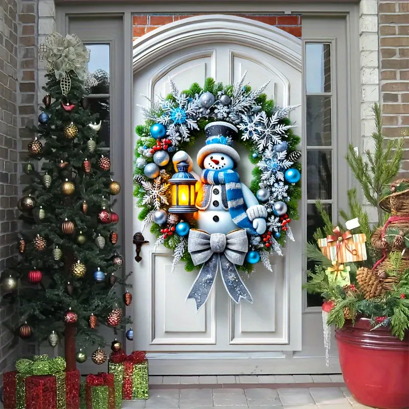 Charming Snowman Christmas Door Cover - Festive Hanging Wall Decor, Perfect for Holiday Parties & Home Decoration, Machine Washable Polyester, 70.87x35.43 inches, Christmas Decor