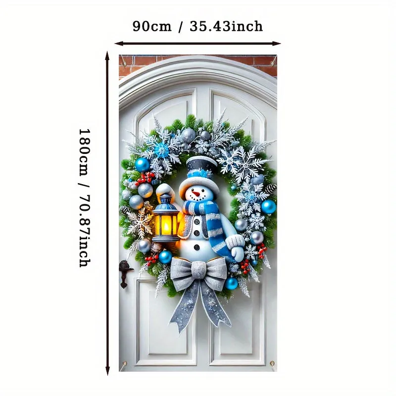 Charming Snowman Christmas Door Cover - Festive Hanging Wall Decor, Perfect for Holiday Parties & Home Decoration, Machine Washable Polyester, 70.87x35.43 inches, Christmas Decor