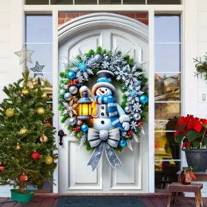 Charming Snowman Christmas Door Cover - Festive Hanging Wall Decor, Perfect for Holiday Parties & Home Decoration, Machine Washable Polyester, 70.87x35.43 inches, Christmas Decor