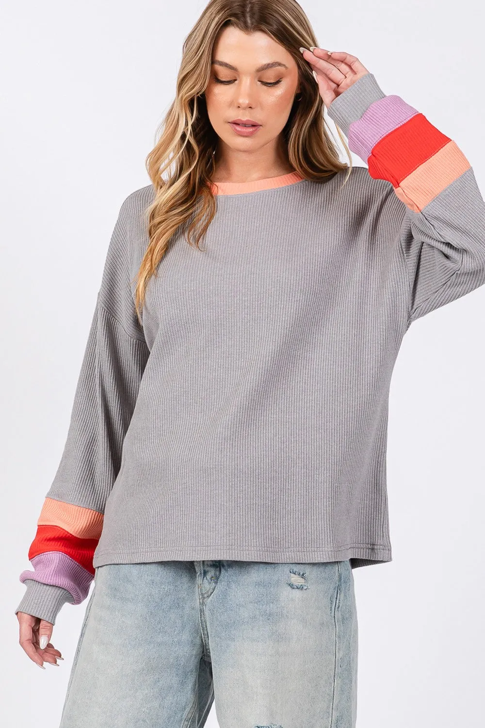 Color Block Waffle Knit T-Shirt