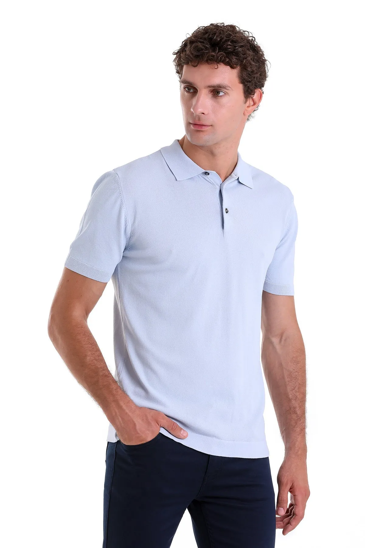 Comfort Fit Basic Light Blue Polo T-Shirt