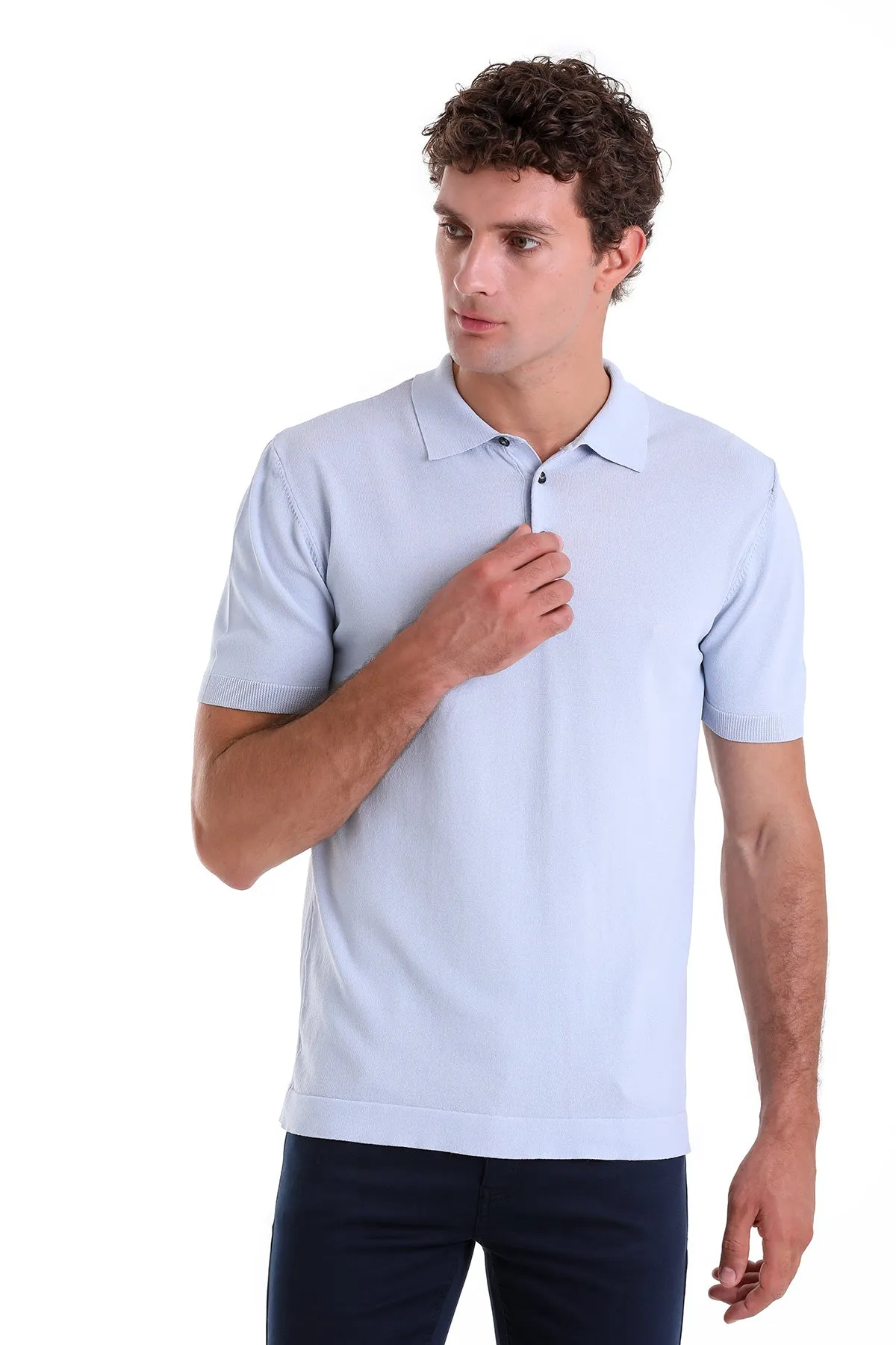 Comfort Fit Basic Light Blue Polo T-Shirt