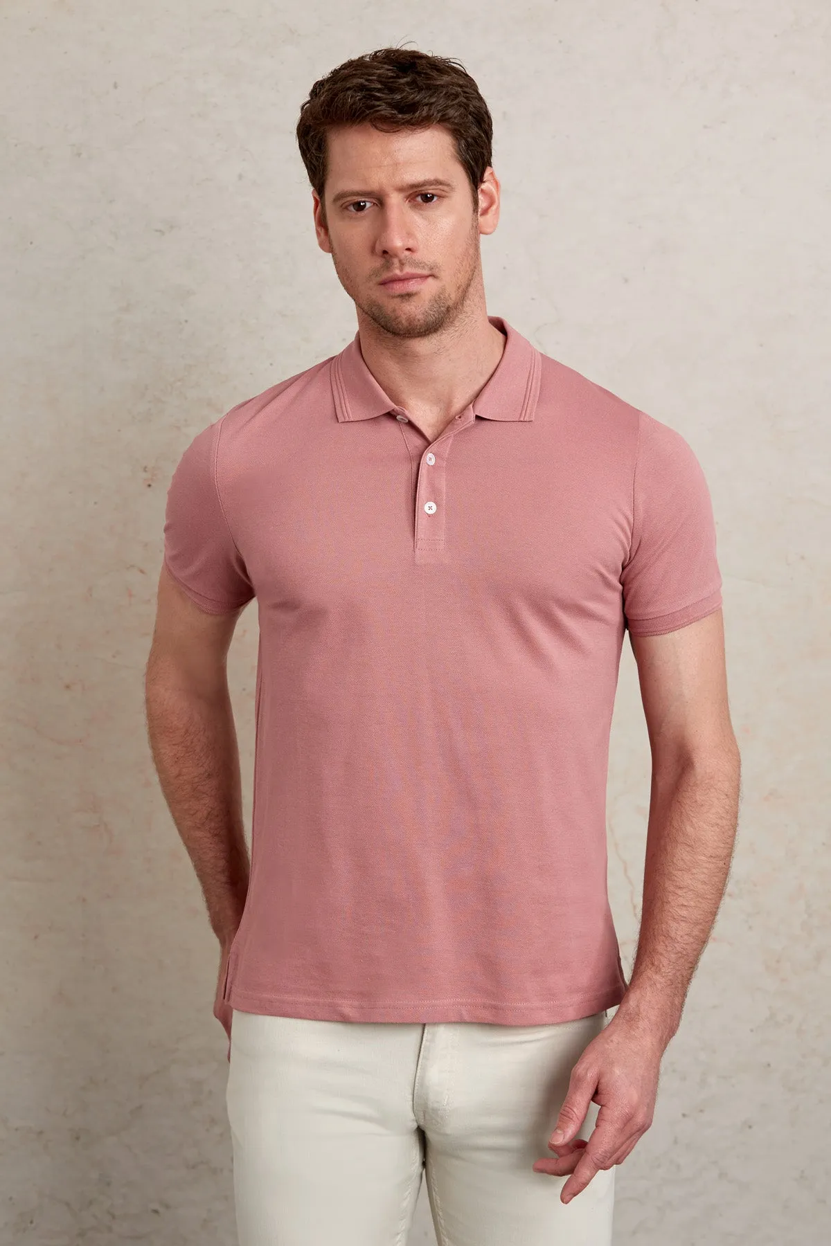 Comfort Fit Basic Plain 100% Cotton Pink Polo T-Shirt