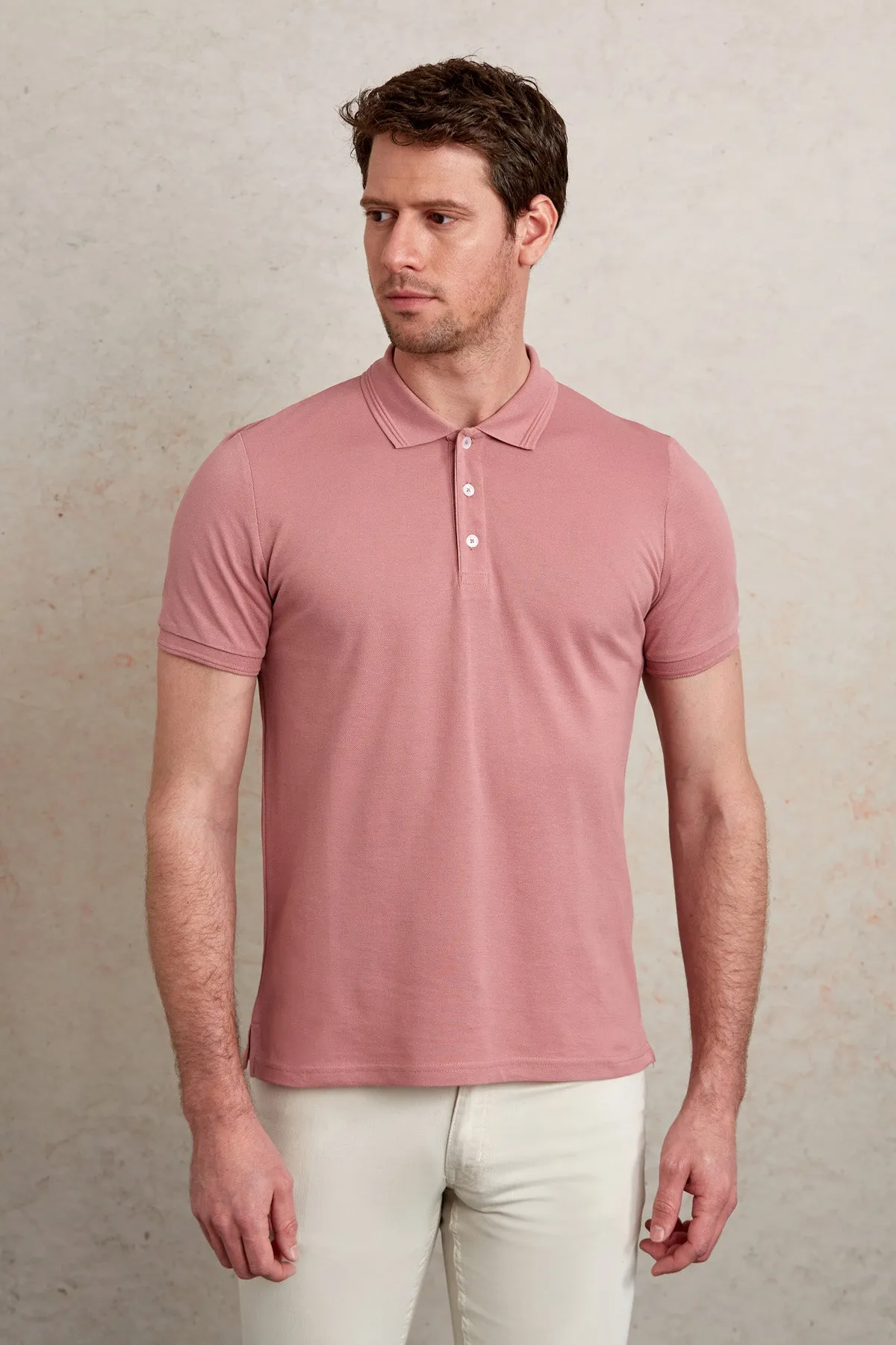 Comfort Fit Basic Plain 100% Cotton Pink Polo T-Shirt