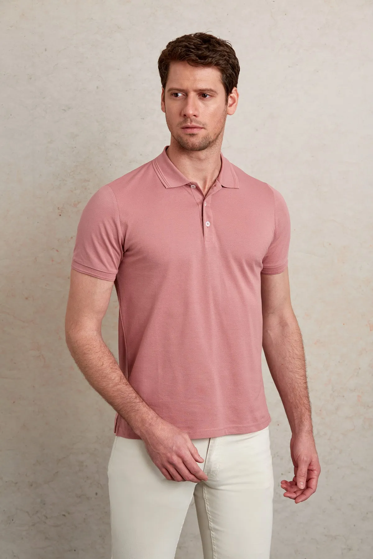 Comfort Fit Basic Plain 100% Cotton Pink Polo T-Shirt