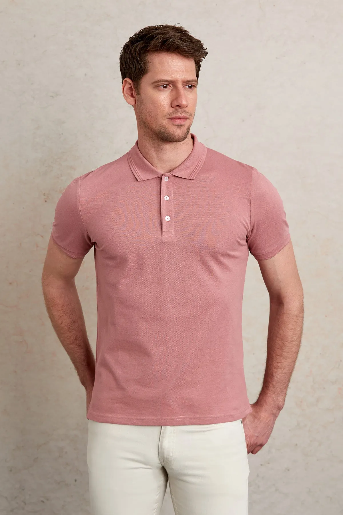 Comfort Fit Basic Plain 100% Cotton Pink Polo T-Shirt