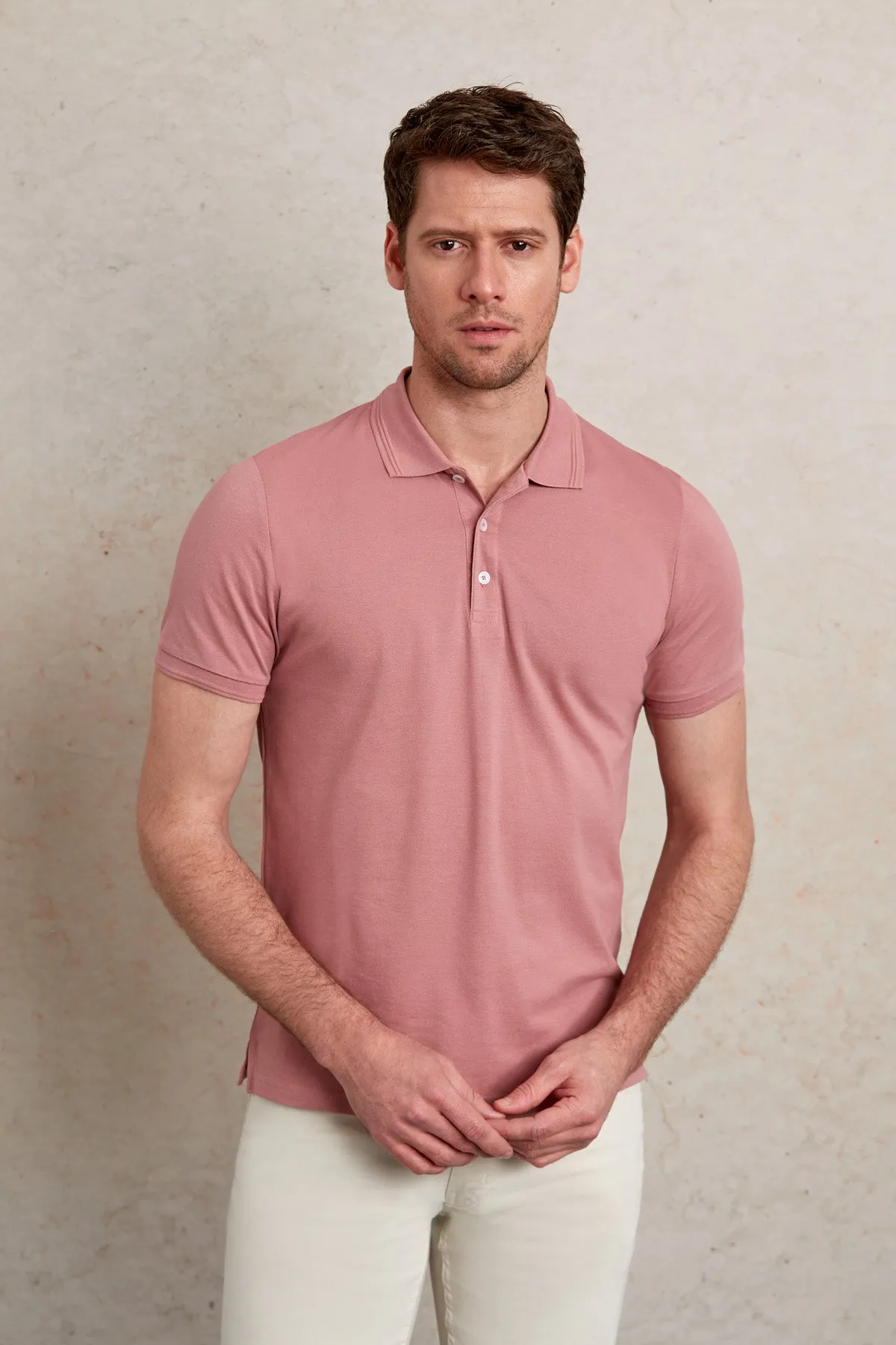 Comfort Fit Basic Plain 100% Cotton Pink Polo T-Shirt