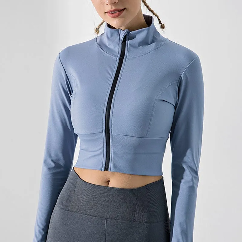 Contouring Cropped Zip High Collar Jacket