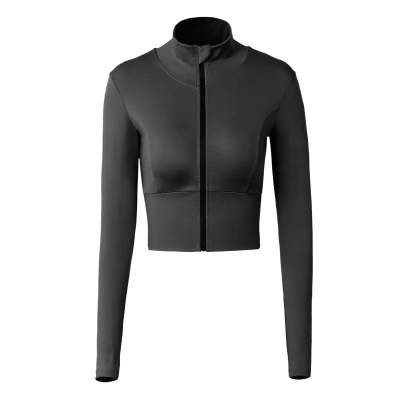 Contouring Cropped Zip High Collar Jacket