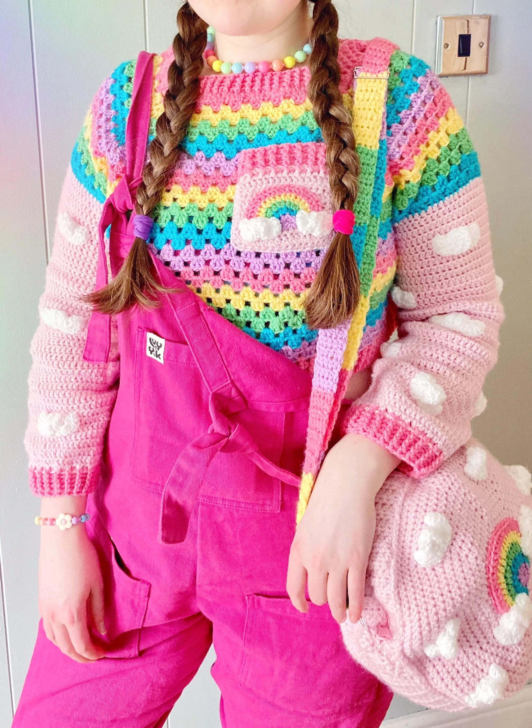 Cropped Bright Rainbow Cloud Sweater / Jumper (Turquoise)