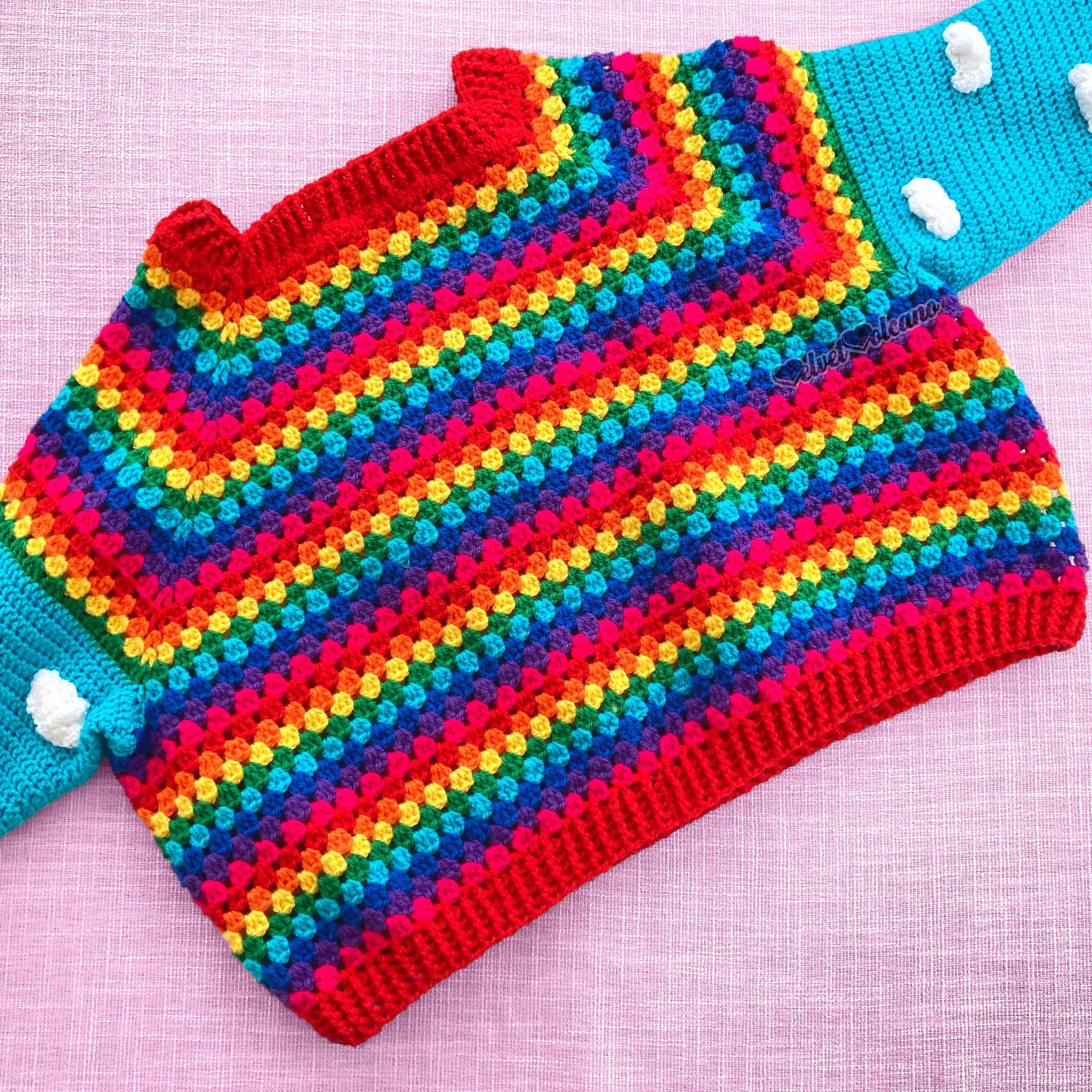 Cropped Bright Rainbow Cloud Sweater / Jumper (Turquoise)