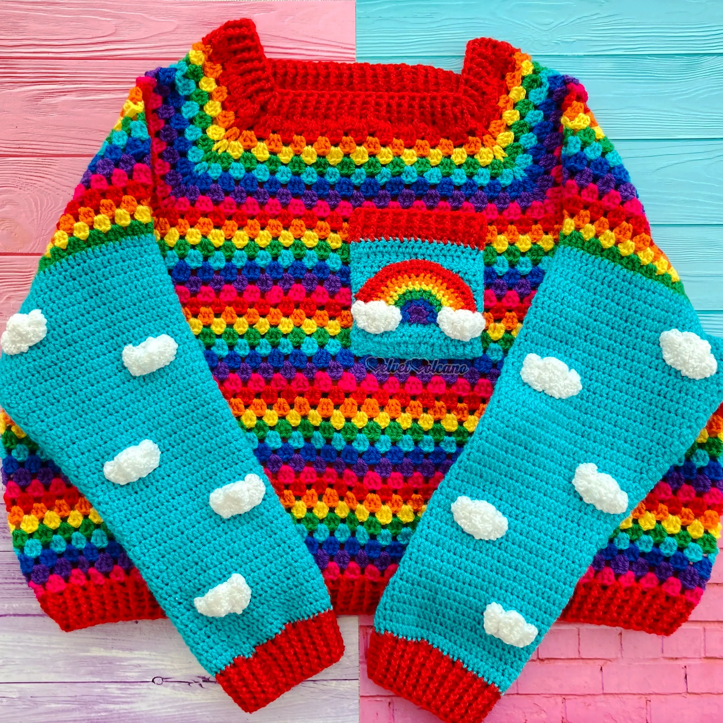 Cropped Bright Rainbow Cloud Sweater / Jumper (Turquoise)