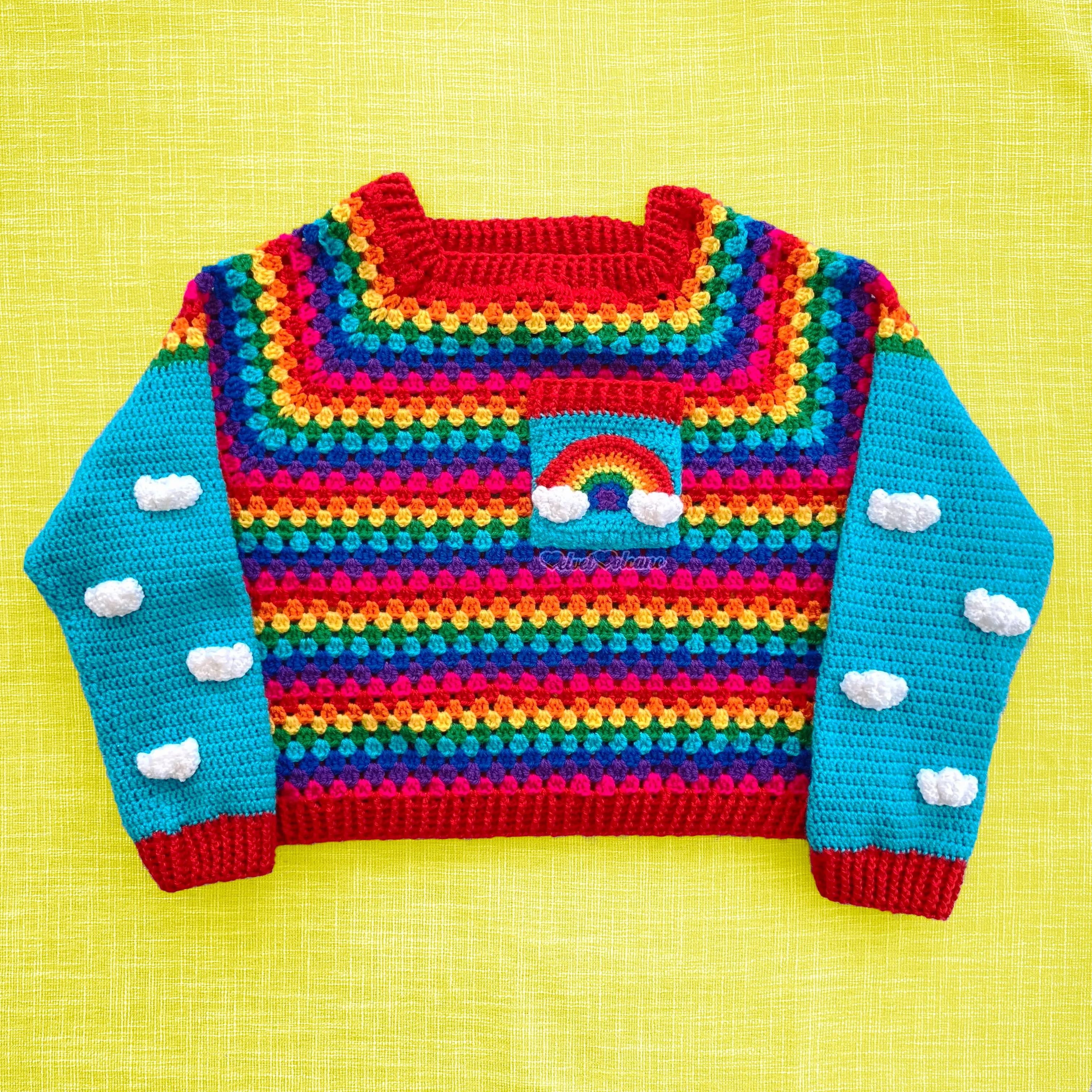 Cropped Bright Rainbow Cloud Sweater / Jumper (Turquoise)