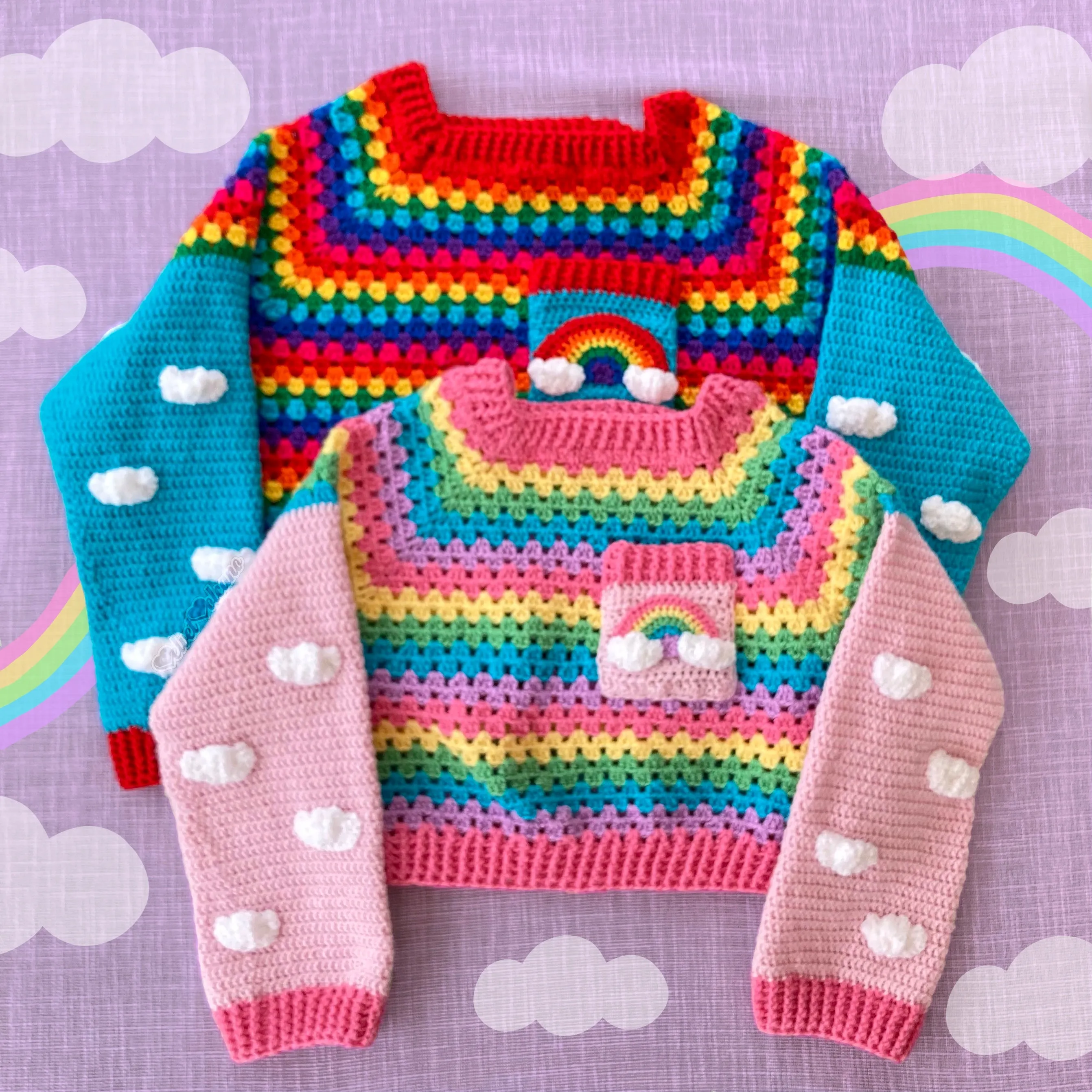 Cropped Bright Rainbow Cloud Sweater / Jumper (Turquoise)