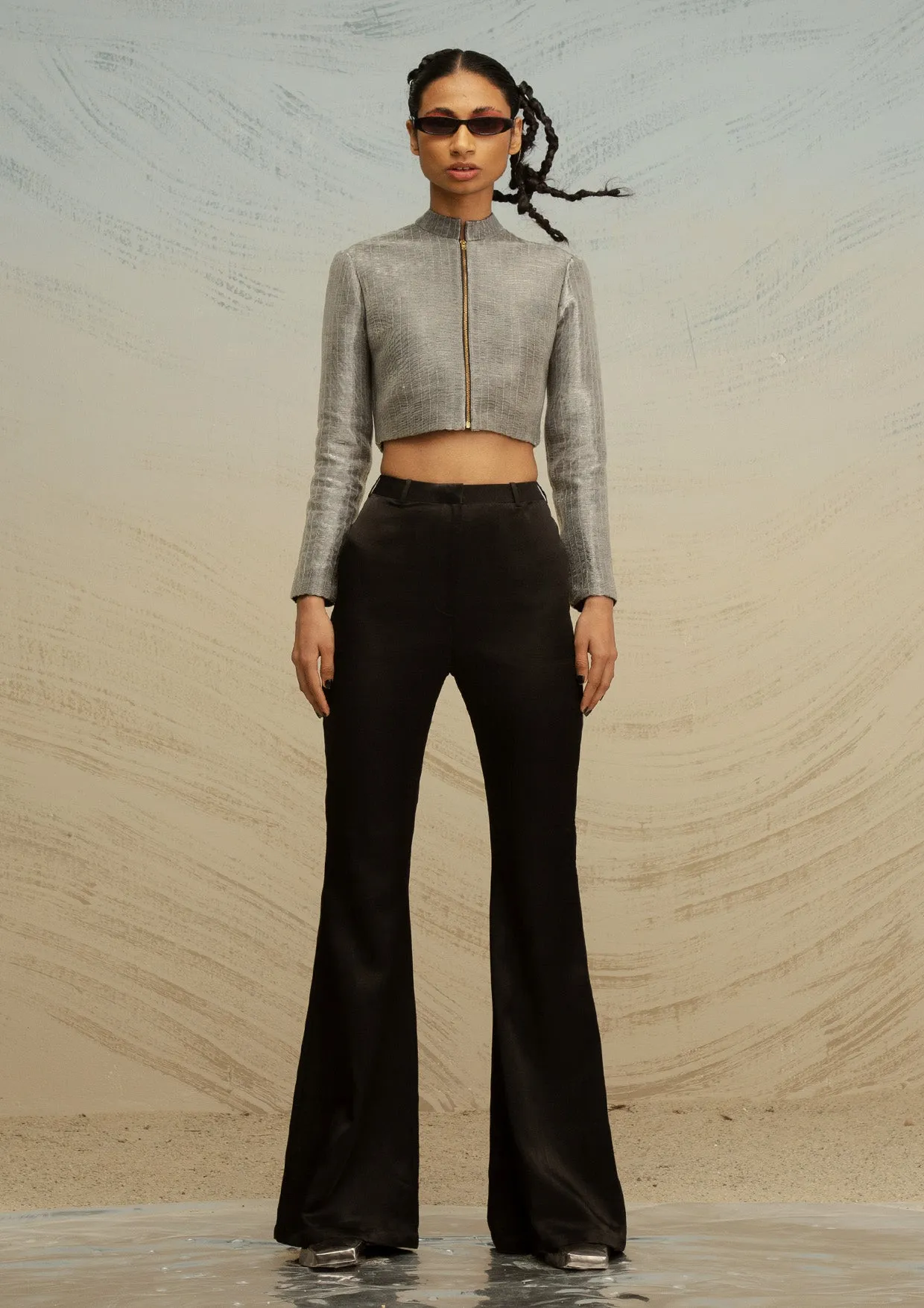 Cropped Lurex Nehru Jacket