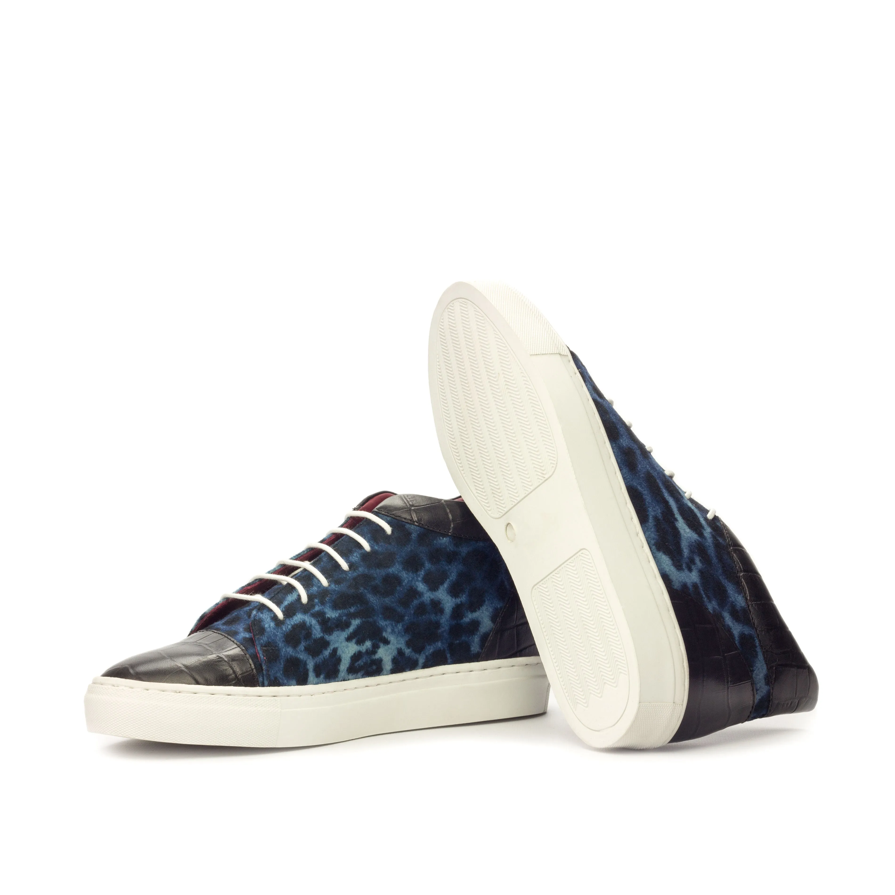 DapperFam Cassian in Black / Leopard Men's Italian Croco Embossed Leather & Sartorial High Top