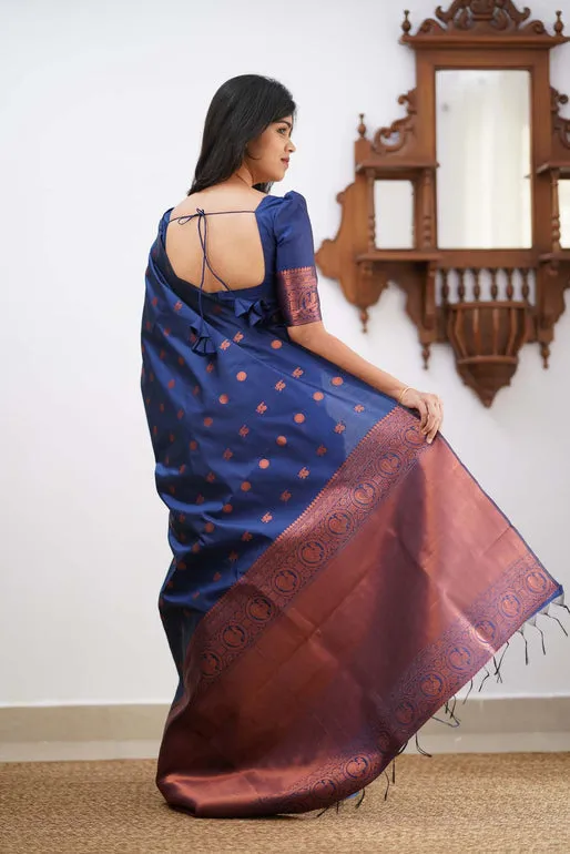 Dazzling Blue Soft Silk Saree With Unique Blouse Piece