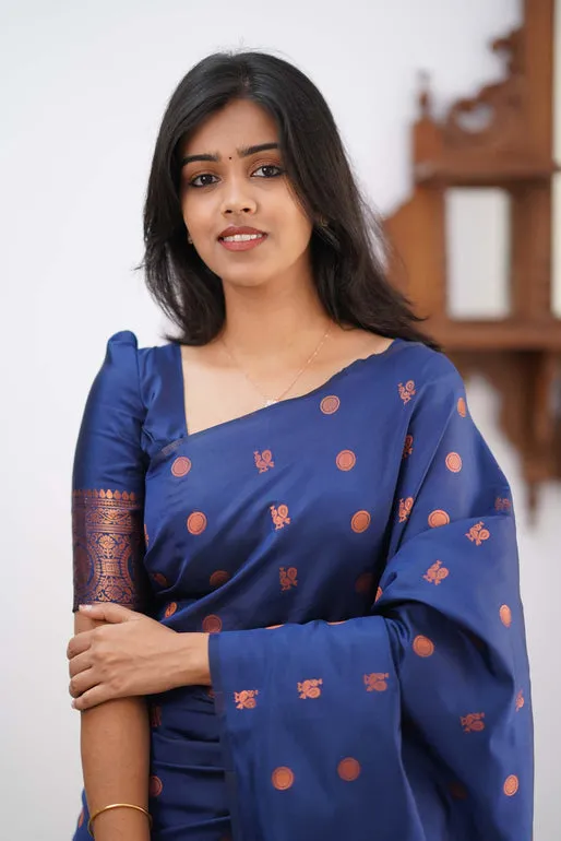 Dazzling Blue Soft Silk Saree With Unique Blouse Piece