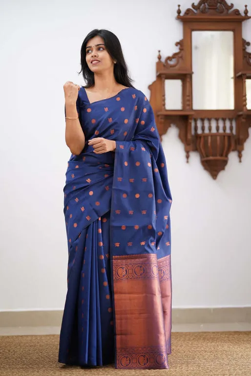 Dazzling Blue Soft Silk Saree With Unique Blouse Piece