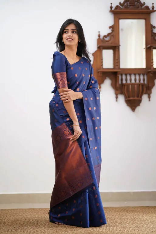 Dazzling Blue Soft Silk Saree With Unique Blouse Piece