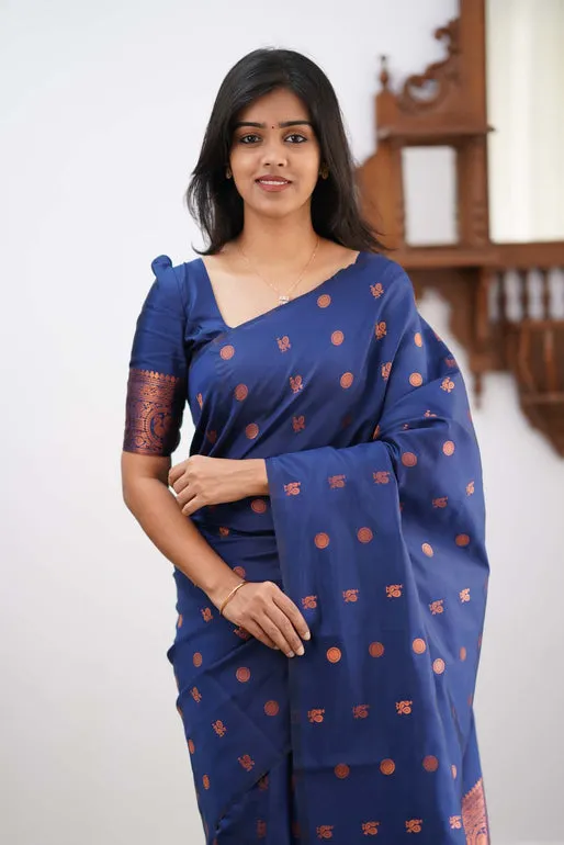 Dazzling Blue Soft Silk Saree With Unique Blouse Piece