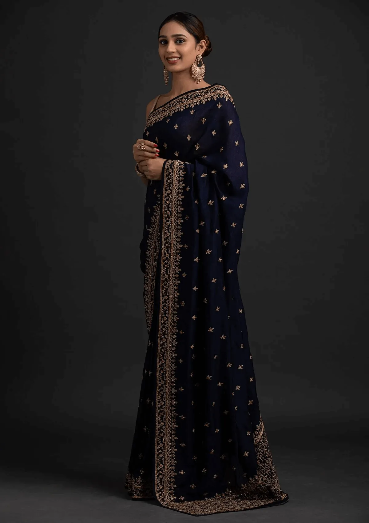 Delightful Navy Blue Dori And Sequins Embroidered Art Silk Traditional Saree