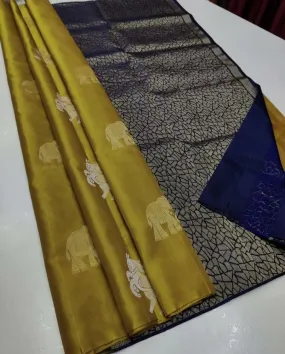 Demesne Mustard Soft Silk Saree With Mesmerising Blouse Piece