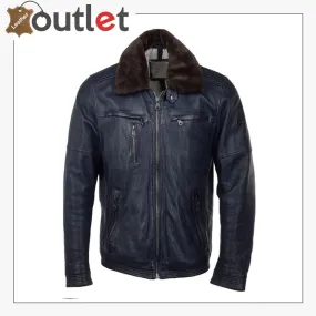 Detachable Collar Bomber Style Leather Jacket