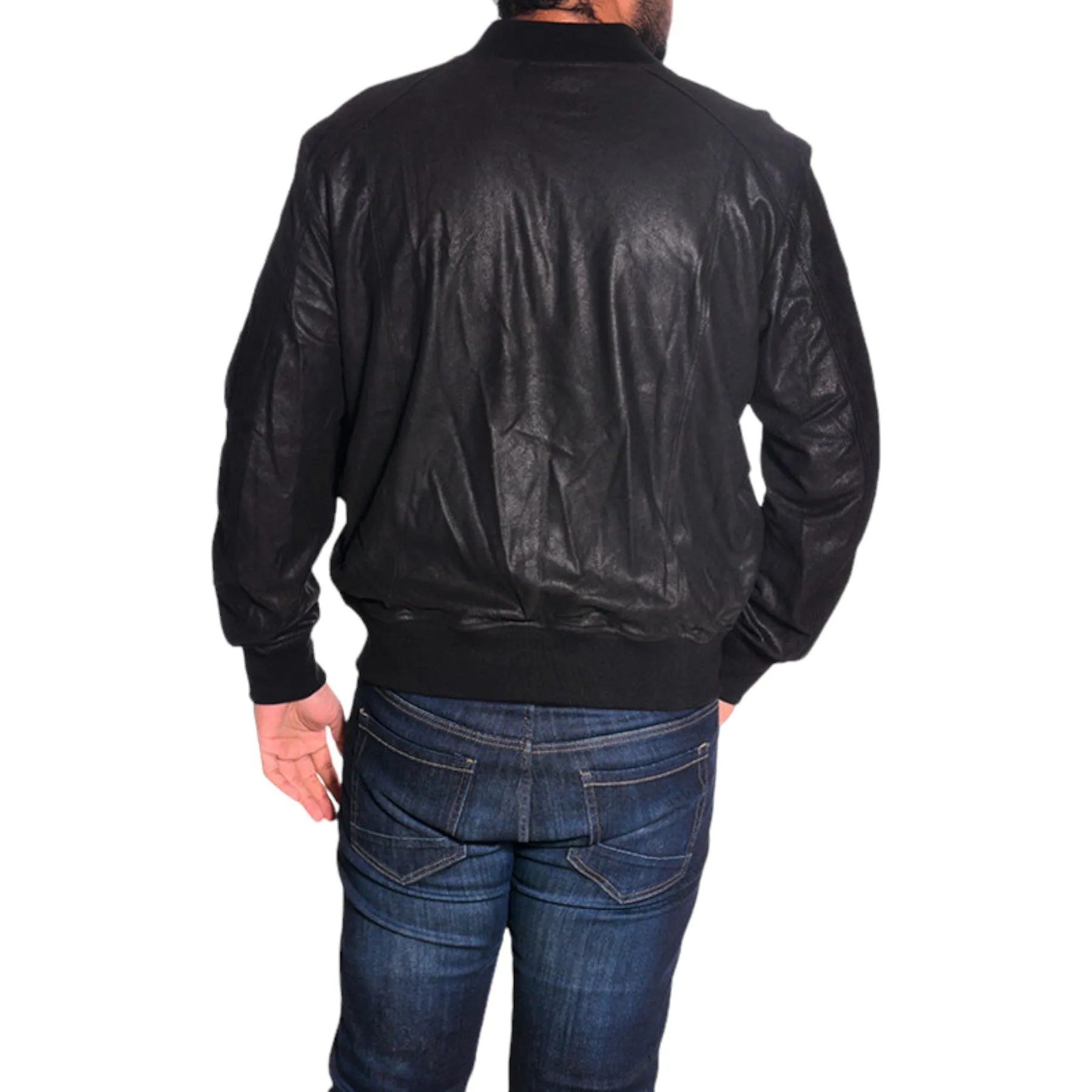 DIESEL L NIKOLAI Mens Bomber Jacket Leather Cafe Racer Winter Outwear Black Coat