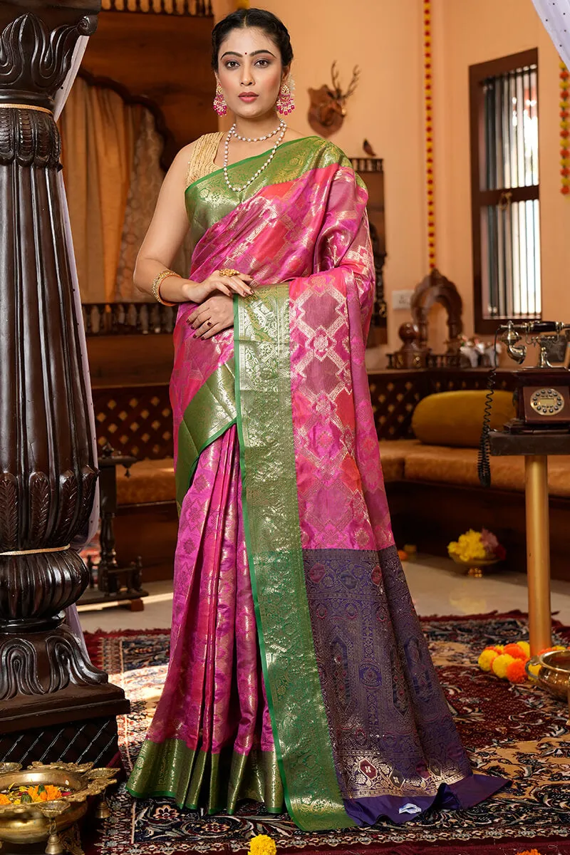 Elegant Dark Pink Organza Silk Saree With Precious Blouse Piece