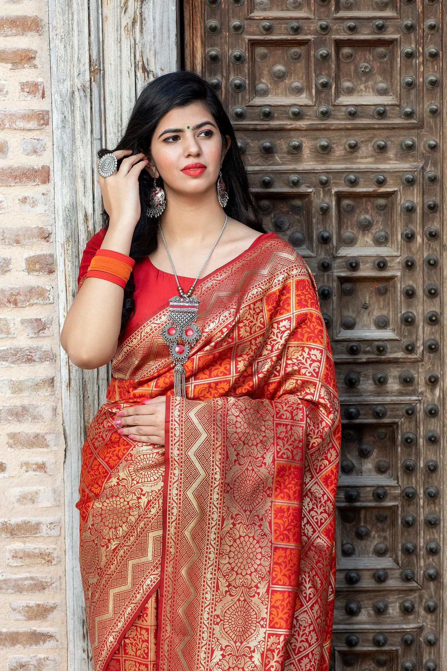 Engaging Red Woven Banarasi Silk Bridal Saree