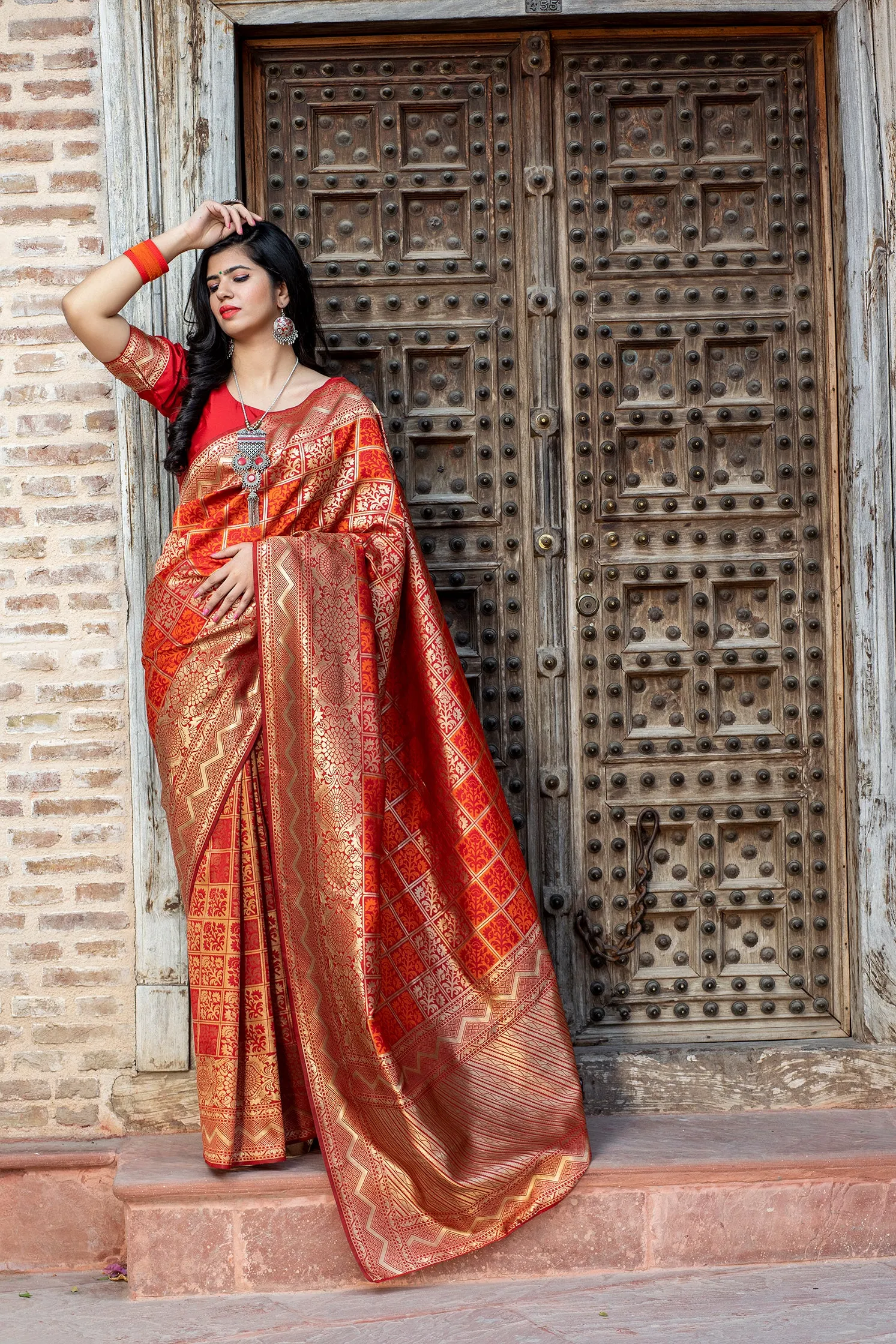 Engaging Red Woven Banarasi Silk Bridal Saree