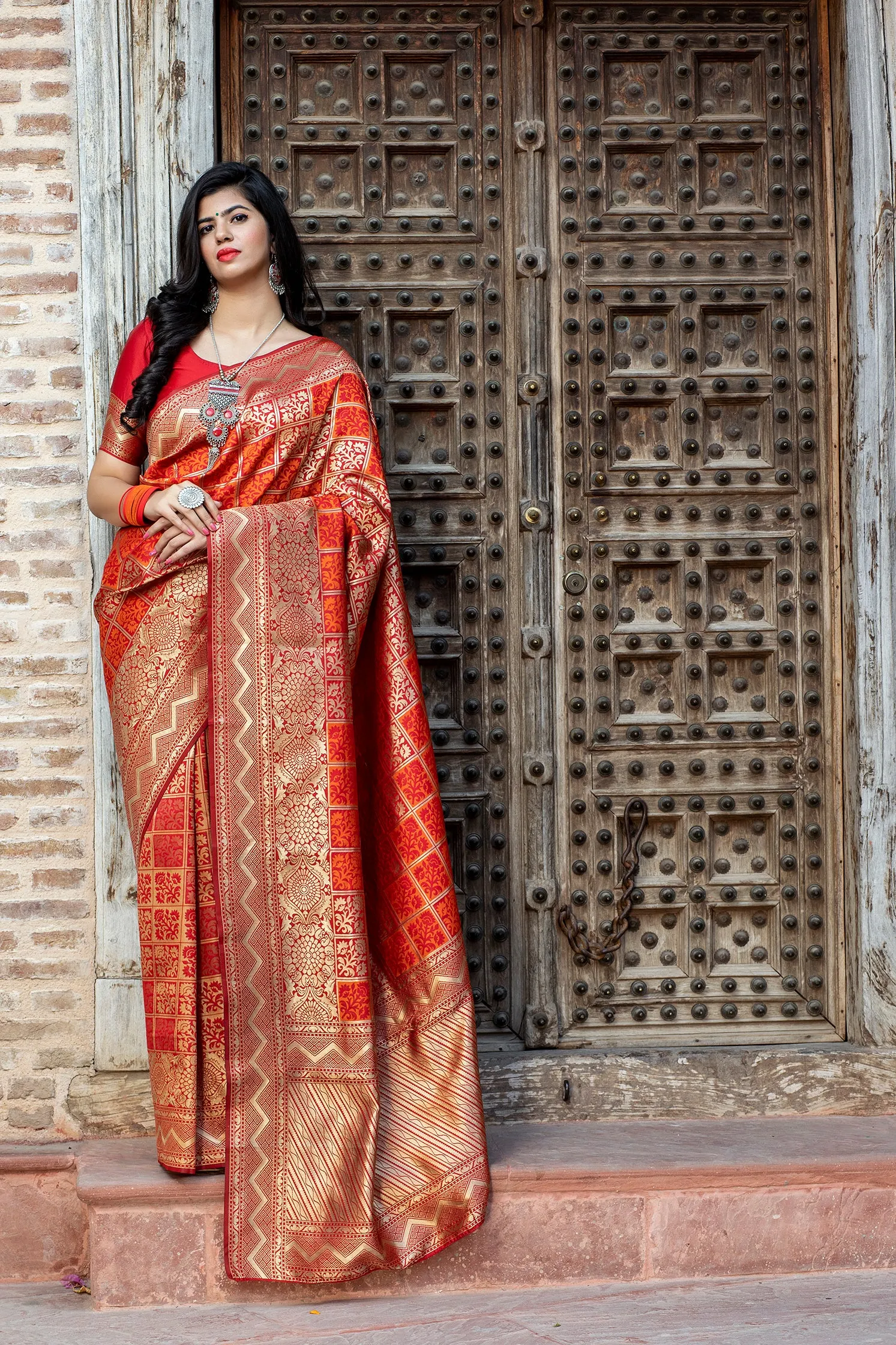 Engaging Red Woven Banarasi Silk Bridal Saree