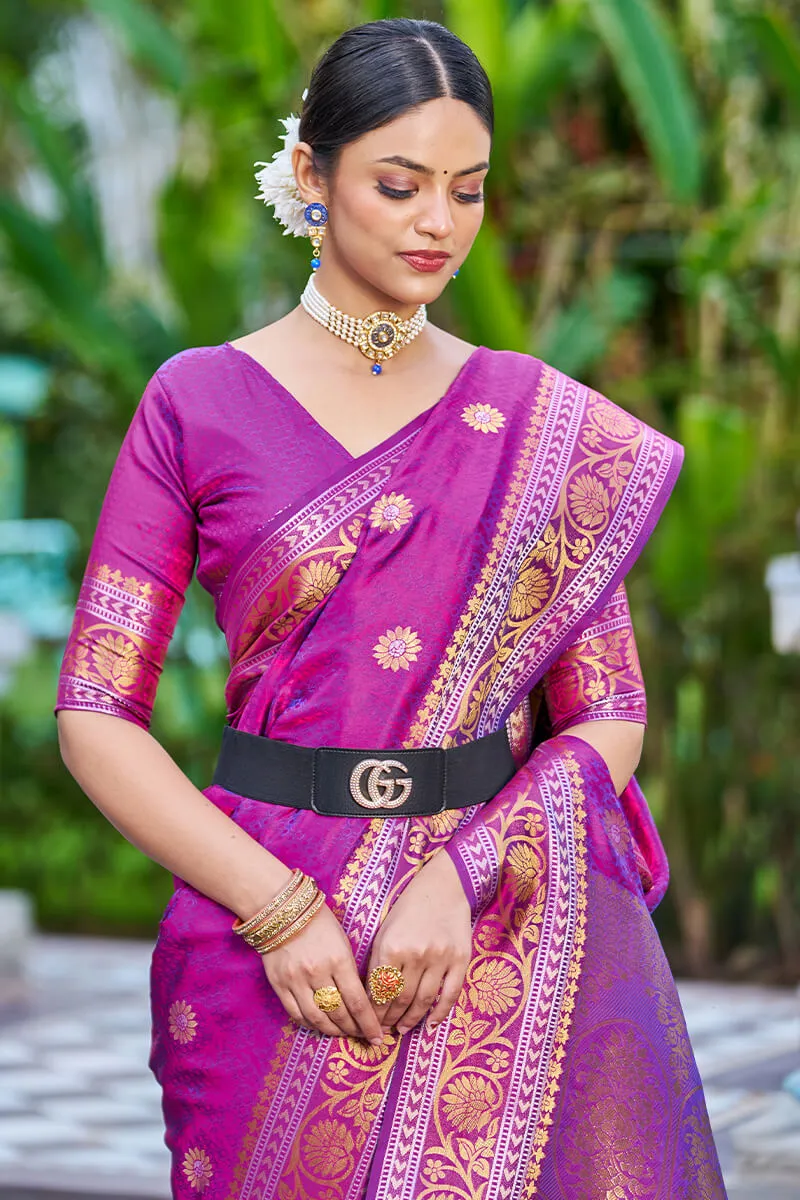 Engrossing Purple Kanjivaram Silk Saree With Epiphany Blouse Piece