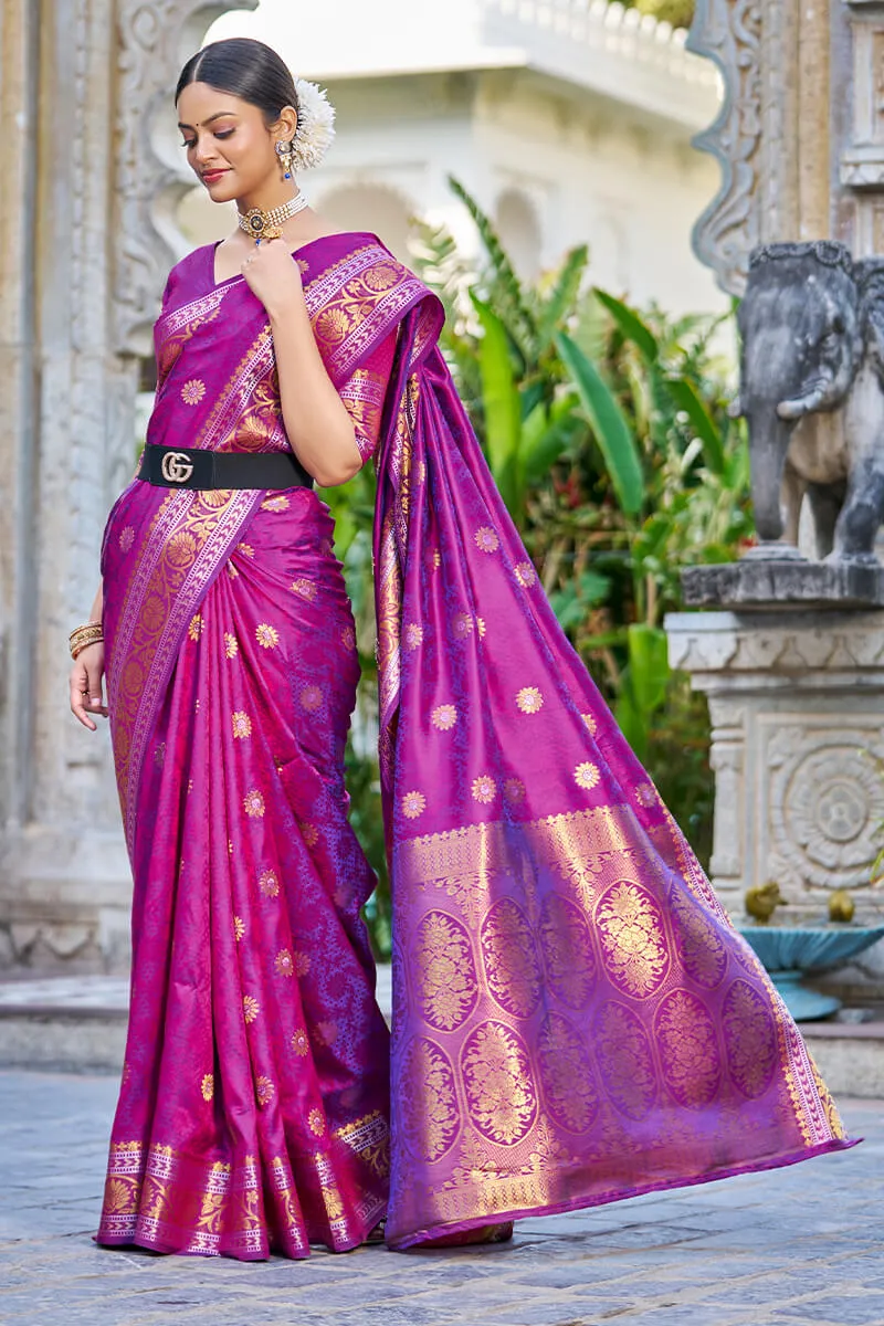 Engrossing Purple Kanjivaram Silk Saree With Epiphany Blouse Piece