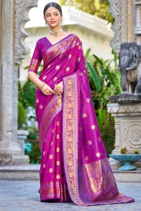 Engrossing Purple Kanjivaram Silk Saree With Epiphany Blouse Piece