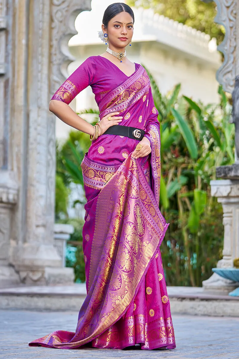 Engrossing Purple Kanjivaram Silk Saree With Epiphany Blouse Piece