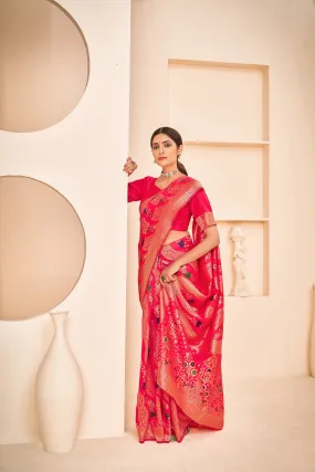 Enthralling Pink Color Banarasi Silk Base Silk Weave Saree